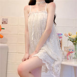 Nightgowns Women Summer Thin Lace Mesh Cute Sleepwear Fashion New Design Ins Sexy Lounge White Mini Cool Harajuku Aesthetic