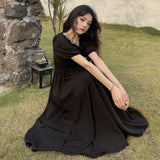 y2k Dress Women Elegant Gothic Vintage Black Casual Princess Party Midi Dress Office Lady Korean Fashion Short Sleeve Summer New