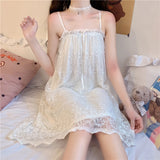 Nightgowns Women Summer Thin Lace Mesh Cute Sleepwear Fashion New Design Ins Sexy Lounge White Mini Cool Harajuku Aesthetic