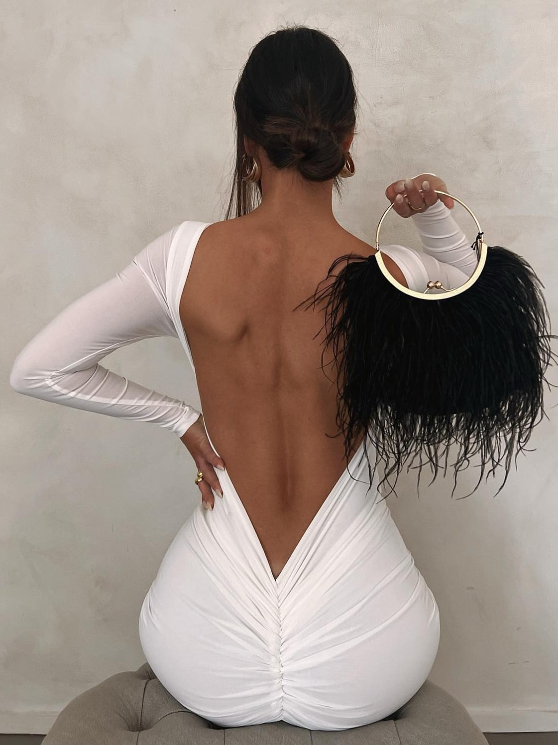 White Maxi Dress Women Sexy Backless Draped Bodycon Dresses Autumn Winter Elegant Long Sleeve Evening Party Dress  Outfits
