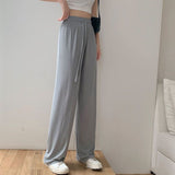 Women Pants  Spring Summer Ice Silk Wide Leg Pants High Waist Casual Female Slim Loose Straight Black Trousers