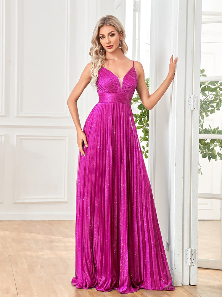 Elegant A-line Evening Dress Floor Lenght Backless Formal Deep V-neck Women Caicktail Wedding Party Prom Dresses