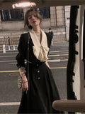 Darianrojas 2 Piece Dress Set Women Casual Elegant Vintage Black Midi Dress Korean Clothes Y2k Crop Top Short Coats + Skirt Spring Chic