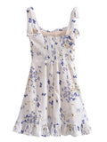 Sexy Sling Summer Dress Women Sweet Floral Print A-line Short Chiffon Dress Elegant Ladies Wood Ears French Style Vestido