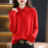 Spring And Autumn POLO Collar Sweater Knitted Shirt With Loose Long-Sleeved Non-Cashmere Cardigan Temperament Lapel Jacket