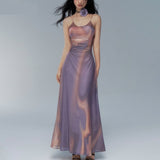 Aesthetics Tie Dye Dress Vintage Gradient Print Maxi Dress Korean Style Spaghetti Strap Party Dress Prom Festival