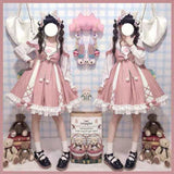 Darianrojas M-4XL Sweet Girly Pink Bow Lolita Dress Loose Long Sleeve Sweet Kawaii Tea Party Princess Cos Lolita OP Dress Fairy Kei