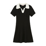 Sweet Woman Knited Dress Black French New Fashion Short Sleeve Casual Elegant Cute Robe Female Chic Vestido