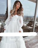 Darianrojas Modern Tulle Wedding Dresses Sweetheart Puff Sleeves A-Line Pleat Boho Wedding Gown Country Bridal Gown Plus Size