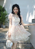 Darianrojas Summer French Floral Sweet Dress Women Bow Designer Vintage Fairy Mini Dress Female Casual Puff Sleeve Korean Kawaii Dress