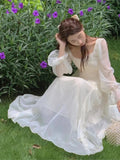 Darianrojas New Vintage Fairy Chiffon Long Dress Women White Elegant French Party Midi Dress Puff Sleeve Casual Women's Clothing