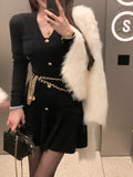 Solid Y2K Knitted Dress Women Long Sleeve Elegant Party Mini Dress Female Casual Korean Fashion Slim Sweater Dress Winter