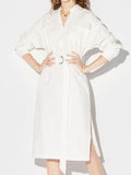 Dresses for Women  Summer White Dresses Shirt Office LOOSE Casual V-Neck High Waist Belt Temperament Elegant Lady Dress