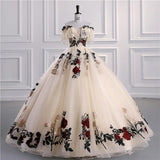 New Champagne Quinceanera Dresses Luxury Lace Party Dress Off The Shoulder Prom Ball Gown Plus Size Quinceanera Gown