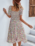 Spring Summer Long Print Dress Women Bohemian Short Sleeve High Waist Flroal Dresses For Ladies Leisure