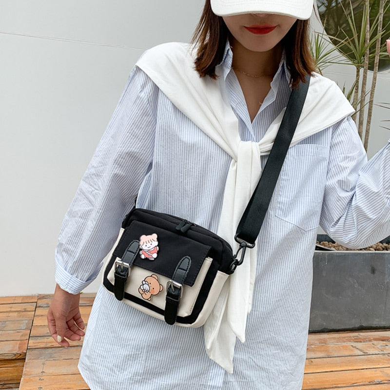 Darianrojas Winter New Canvas Women's Bag Fashion Belt Decorative Cloth Bag Korean Style One-shoulder Diagonal Small Bag Bungy Bag
