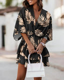 Women Batwing Sleeve Mini Dress Sexy V Neck Boho Floral Print High Waist Loose Dresses Summer Beach Holiday Robe Dress Vestidos