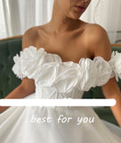 Darianrojas White Tulle Long Prom Dresses Off the Shoulder Handmade 3D Flowers A-Line Evening Gowns Formal Party Dress