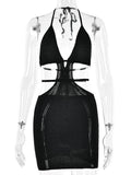 Solid Halter Hollow Out Lace Up Women's Dress Sleeveless Backless Wrapped Hip Dresses Sexy Slim Fit Vacation Prom Party Dress