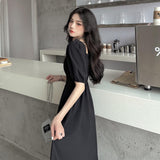 y2k Dress Women Elegant Gothic Vintage Black Casual Princess Party Midi Dress Office Lady Korean Fashion Short Sleeve Summer New