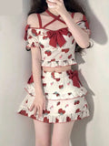 Darianrojas Summer 2 Piece Skirt Suit Women Sweet Bow Crop Tops High Waist Skirts Set Female Casual Korean Fashion Lolita Kawaii Skirt Set