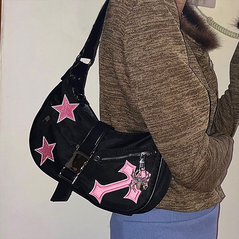 Darianrojas Gothic Underarm Shoulder Bag Y2k Vintage Harajuku Moto Biker Handbag for Women Trendy Spring Lady High Street Bag
