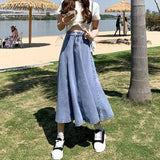 Lucyever Korean Style High Waist Long Skirts for Women Fashion  Summer Thin A-Line Denim Skirt Women's All-Match Midi Skirts