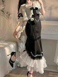French Vintage Fairy Mermaid Dress Women Lace Korean Party Princess Strap Dress Female Spring Court Sweet Lolita Midi Dress