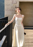 Spring New Elegant Square Collar Midi Party Dress  For Women Long Sleeve Black White Slim Vestidos Female Clothes