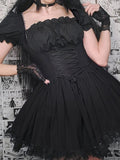 Darianrojas Gothic Black Corset Dress Women Harajuku Vintage Lace Aesthetic Lace Up High Waist Mini Dress Punk Elegant A Line Dress