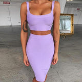 Bandage dress sets Women Sexy Two Piece Skirt Set  Summer Lilac Bodycon skirt and top set matching sets For Club Party