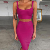 Bandage dress sets Women Sexy Two Piece Skirt Set  Summer Lilac Bodycon skirt and top set matching sets For Club Party