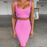 Bandage dress sets Women Sexy Two Piece Skirt Set  Summer Lilac Bodycon skirt and top set matching sets For Club Party