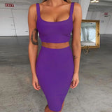 Bandage dress sets Women Sexy Two Piece Skirt Set  Summer Lilac Bodycon skirt and top set matching sets For Club Party