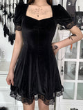 InsDoit Mall Gothic Velvet Summer Mini Dresses Women Vintage Punk Grunge Lace Sexy Dress Harajuku Aesthetic Elegant Party Dress