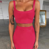 Bandage dress sets Women Sexy Two Piece Skirt Set  Summer Lilac Bodycon skirt and top set matching sets For Club Party