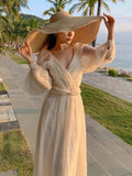 Darianrojas Women Spring Summer Elegant Fashion V-neck Elegant Sweet Long Sleeve Chiffon Dress Females Chic Clothes