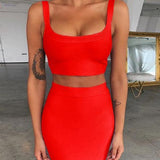2 Piece Bandage Skirt Sets Women Green Bandage Crop Top And Skirt Outfits Summer Female Sexy Bodycon Club Party Dress Set