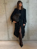 V Neck Long Sleeved Tassel Overcoat Women Single Breasted Slim Warm Coat Autumn Winter Fashion Lady High Streetwear