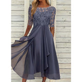 Women‘s Cocktail Party Dress Lace Dress Midi Dress Green Blue Purple Half Sleeve Floral Embroidery Lace Summer Spring Crew Neck Elegant Classic Wedding Guest S M L XL XXL 3XL