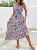 Women's Casual Dress Ethnic Dress Swing Dress Floral Paisley Print V Neck Long Dress Maxi Dress Vintage Ethnic Outdoor Street Sleeveless Loose Fit Light Green Blue Purple Summer Spring S M L XL XXL