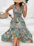 Women's Casual Dress Ethnic Dress Swing Dress Floral Paisley Print V Neck Long Dress Maxi Dress Vintage Ethnic Outdoor Street Sleeveless Loose Fit Light Green Blue Purple Summer Spring S M L XL XXL