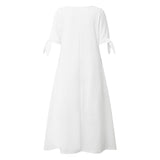 Women's Casual Dress Shift Dress White Dress Midi Dress White Short Sleeve Pure Color Button Summer Spring V Neck Basic Vacation Loose Fit S M L XL XXL 3XL