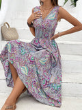 Women's Casual Dress Ethnic Dress Swing Dress Floral Paisley Print V Neck Long Dress Maxi Dress Vintage Ethnic Outdoor Street Sleeveless Loose Fit Light Green Blue Purple Summer Spring S M L XL XXL