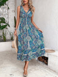 Women's Casual Dress Ethnic Dress Swing Dress Floral Paisley Print V Neck Long Dress Maxi Dress Vintage Ethnic Outdoor Street Sleeveless Loose Fit Light Green Blue Purple Summer Spring S M L XL XXL