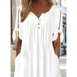 Women's Casual Dress Shift Dress White Dress Midi Dress White Short Sleeve Pure Color Button Summer Spring V Neck Basic Vacation Loose Fit S M L XL XXL 3XL