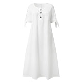 Women's Casual Dress Shift Dress White Dress Midi Dress White Short Sleeve Pure Color Button Summer Spring V Neck Basic Vacation Loose Fit S M L XL XXL 3XL