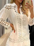 Women's Shirt Dress Casual Dress Cotton Linen Dress Mini Dress Lace Basic Classic Outdoor Daily Vacation Shirt Collar Lace Patchwork Long Sleeve Summer Spring Fall 2023 Loose Fit White Sky Blue Plain