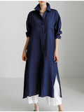 Women's Shirt Dress Casual Dress Linen Dress Maxi long Dress Winter Dress Daily Holiday Polyester Casual Mature Shirt Collar Zipper Button Long Sleeve Summer Spring Fall Loose Fit Black Navy