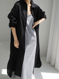 Women's Shirt Dress Casual Dress Linen Dress Maxi long Dress Winter Dress Daily Holiday Polyester Casual Mature Shirt Collar Zipper Button Long Sleeve Summer Spring Fall Loose Fit Black Navy